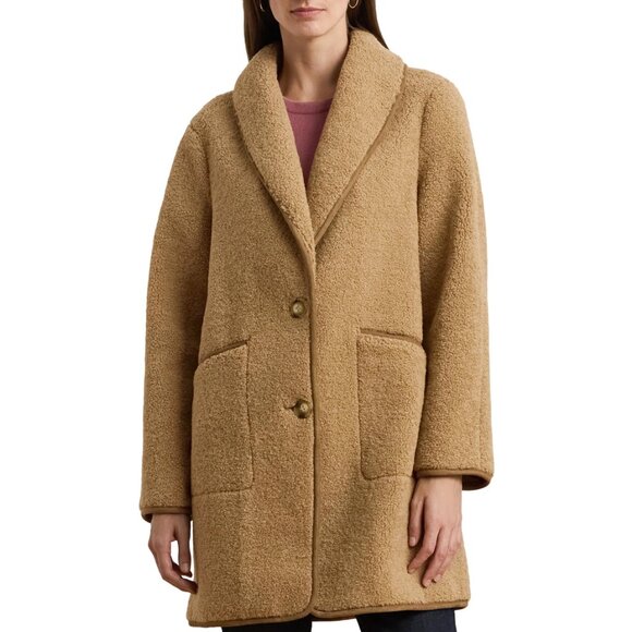 NEW LAUREN RALPH LAUREN Shawl Collar Faux Shearling Coat - Picture 4 of 12